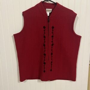 Coldwater Creek Sweater Vest‎ Womens  Large Sleeveless Holiday Floral Embroidery